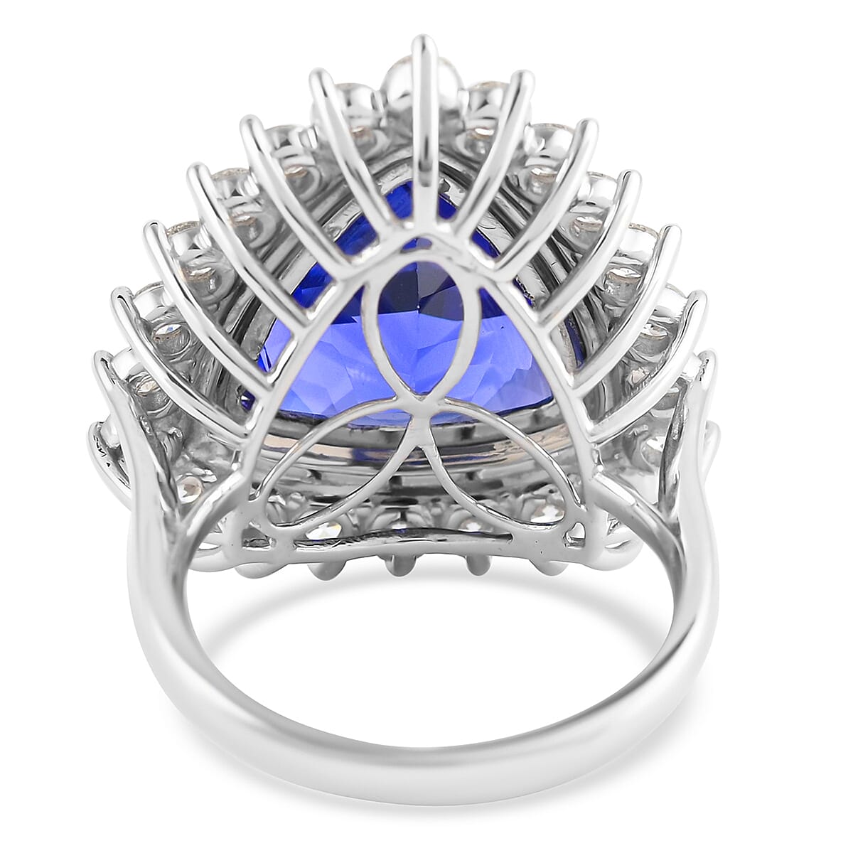 Rhapsody 950 Platinum AAAA Tanzanite and E-F VS Diamond Double Halo Ring (Size 8.0) 13.85 Grams 14.40 ctw image number 4