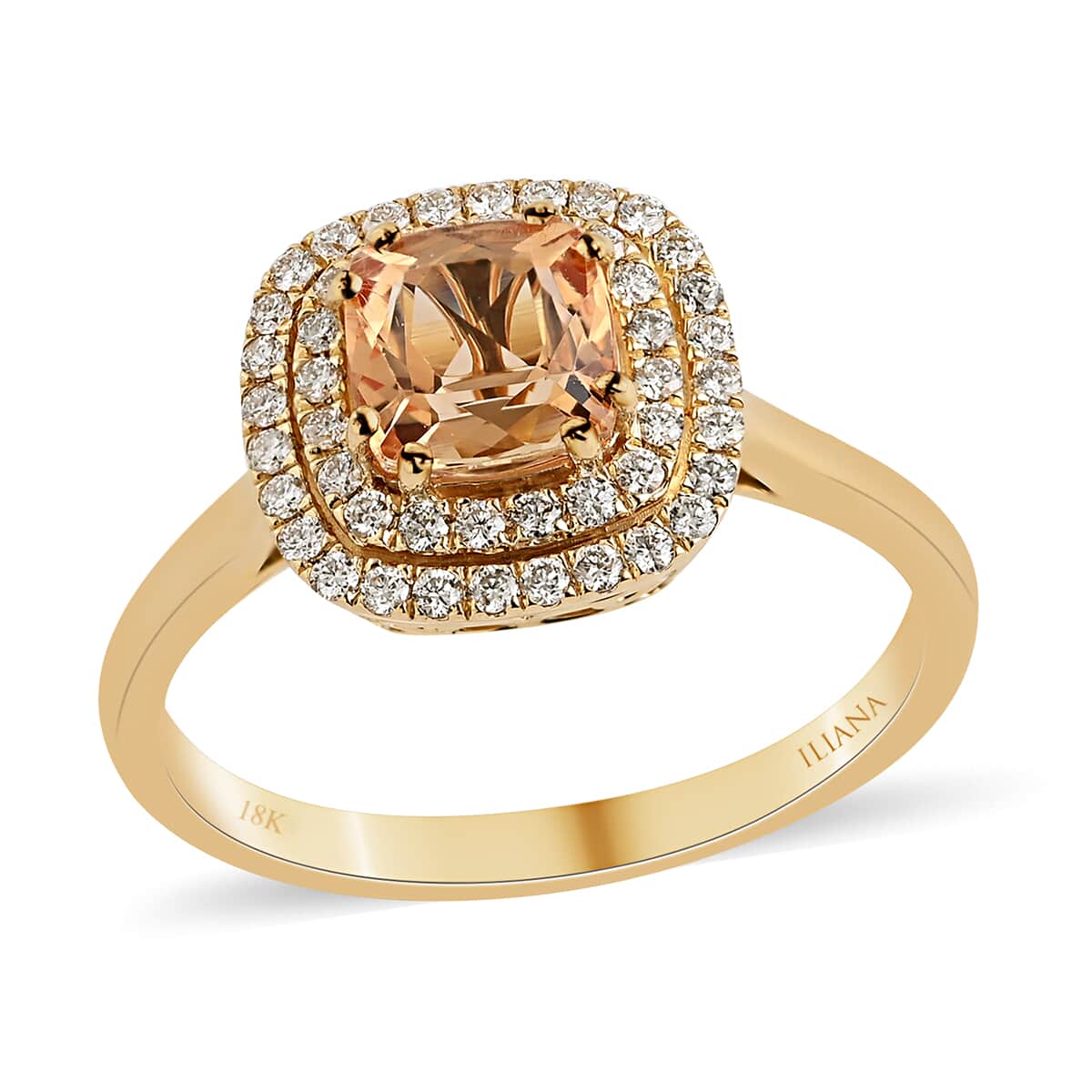 ILIANA 18K Yellow Gold AAA Imperial Topaz, Diamond (G-H, SI) (0.30 cts) Double Halo Ring (Size 10.0) (3.50 g) 1.50 ctw image number 0