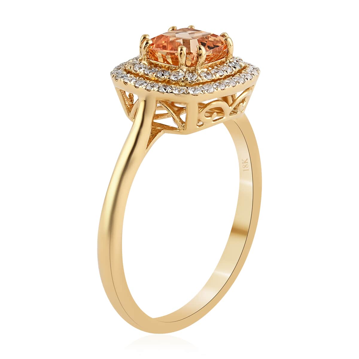 ILIANA 18K Yellow Gold AAA Imperial Topaz, Diamond (G-H, SI) (0.30 cts) Double Halo Ring (Size 10.0) (3.50 g) 1.50 ctw image number 3