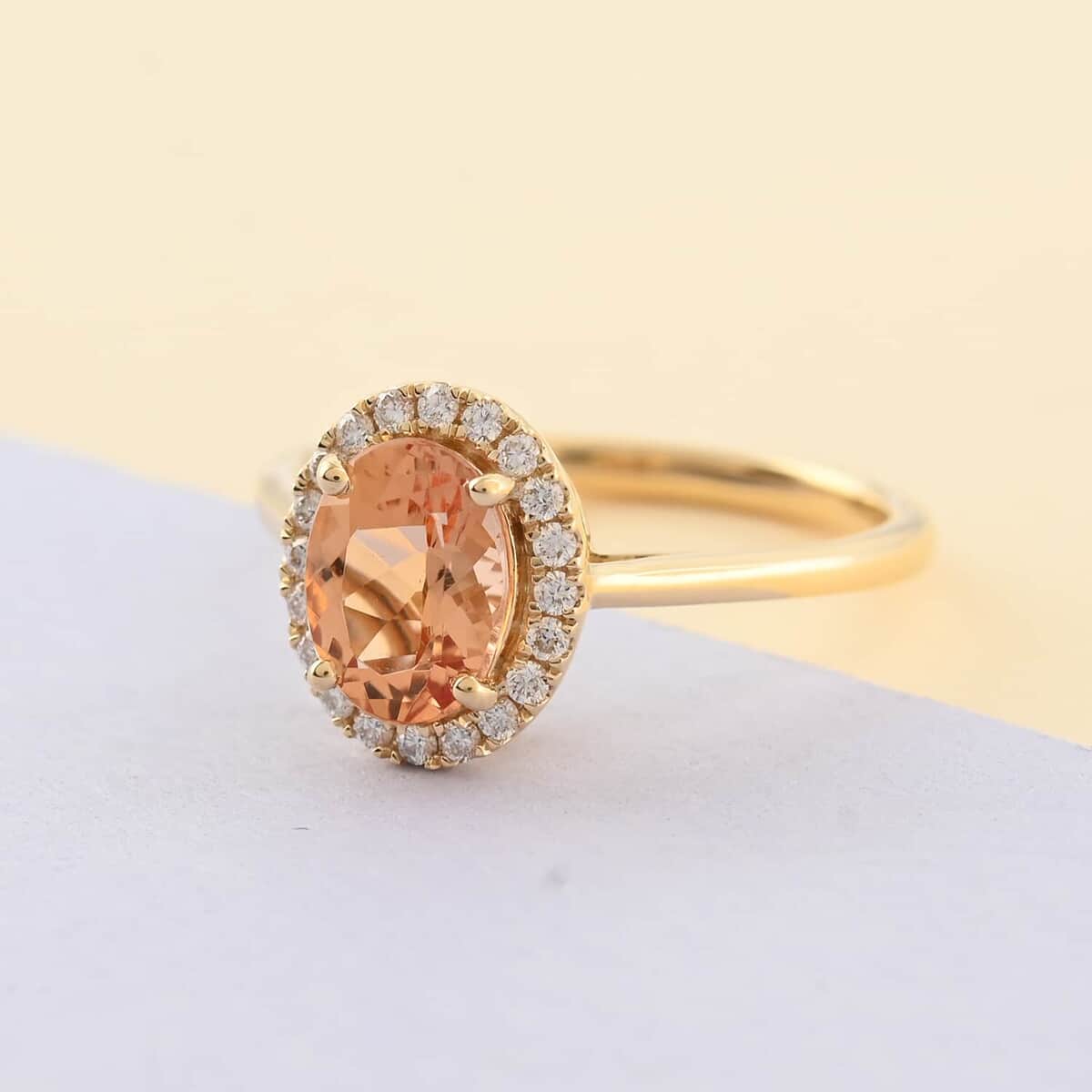 Certified & Appraised ILIANA 18K Yellow Gold AAA Natural Imperial Topaz and G-H SI Diamond Halo Ring 3.10 Grams 1.60 ctw image number 1