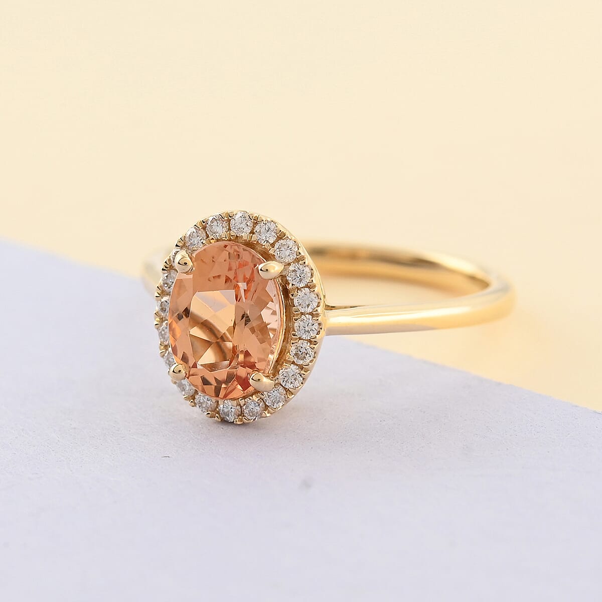 Certified & Appraised ILIANA 18K Yellow Gold AAA Natural Imperial Topaz and G-H SI Diamond Halo Ring (Size 6.0) 3.10 Grams 1.60 ctw image number 1