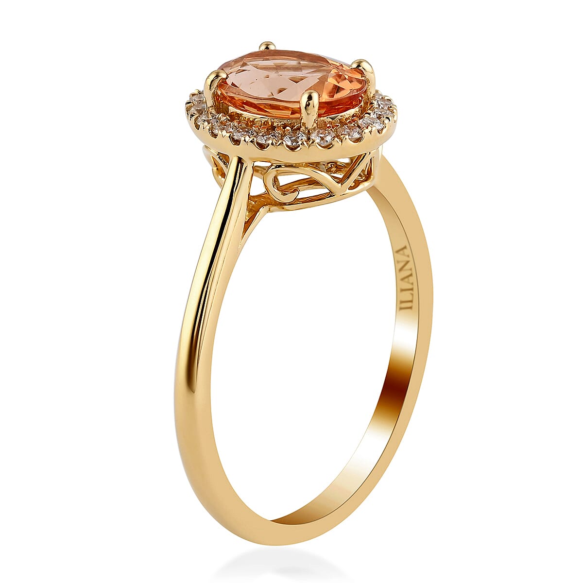 Certified & Appraised ILIANA 18K Yellow Gold AAA Natural Imperial Topaz and G-H SI Diamond Halo Ring (Size 6.0) 3.10 Grams 1.60 ctw image number 3