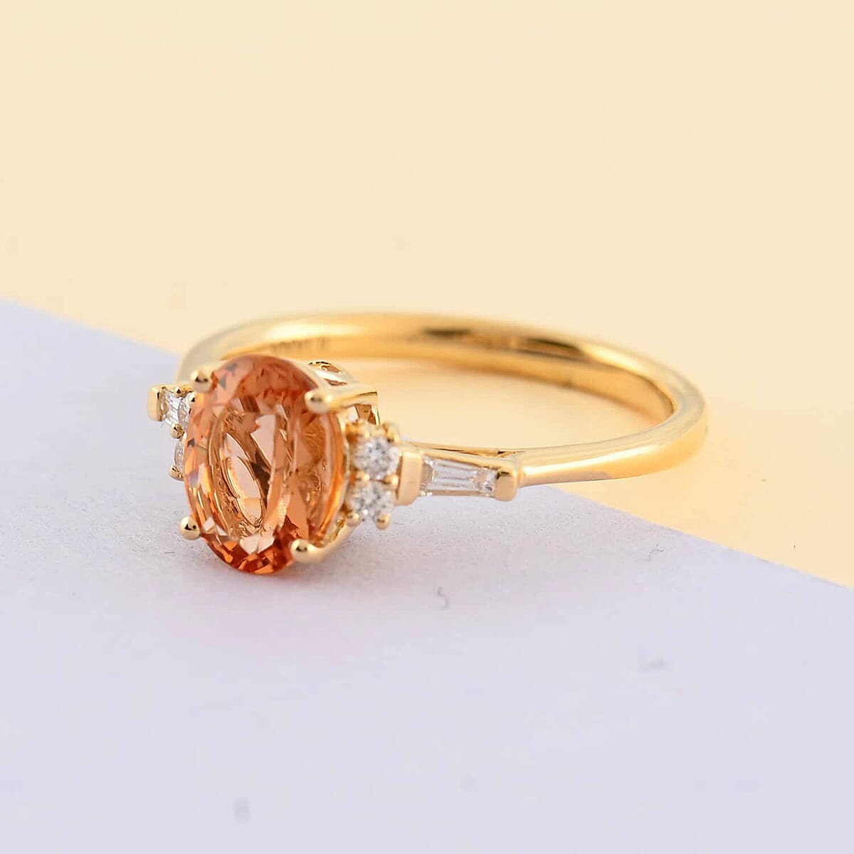 ILIANA 18K Yellow Gold AAA Natural Imperial Topaz and G-H SI Diamond Ring 2.70 Grams 1.60 ctw image number 1