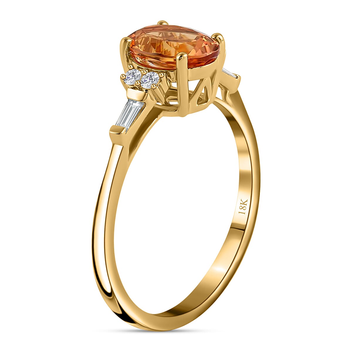 ILIANA 18K Yellow Gold AAA Natural Imperial Topaz and G-H SI Diamond Ring 2.70 Grams 1.60 ctw image number 3
