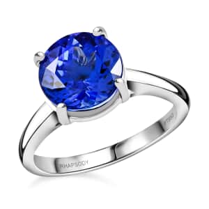 Certified and Appraised Rhapsody 950 Platinum AAAA Tanzanite and E-F VS Diamond Accent Solitaire Ring (Size 10.0) 7.92 Grams 5.00 ctw