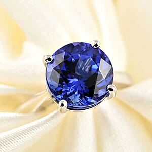 Certified and Appraised Rhapsody 950 Platinum AAAA Tanzanite and E-F VS Diamond Accent Solitaire Ring (Size 6.0) 7.92 Grams 5.00 ctw