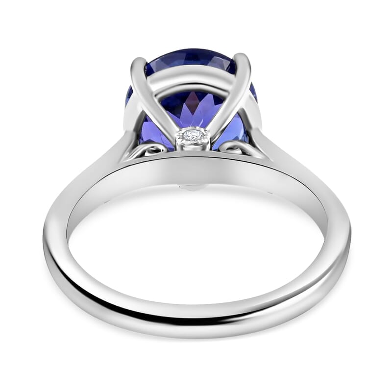 Certified and Appraised Rhapsody 950 Platinum AAAA Tanzanite and E-F VS Diamond Accent Solitaire Ring (Size 6.0) 7.92 Grams 5.00 ctw