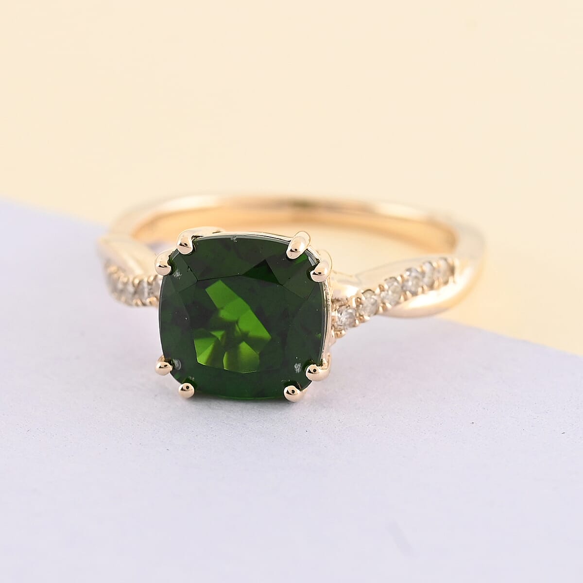 LUXORO 10K Yellow Gold AAA Chrome Diopside and G-H I2 Diamond Solitaire Ring (Size 9.0) 2.40 ctw image number 1