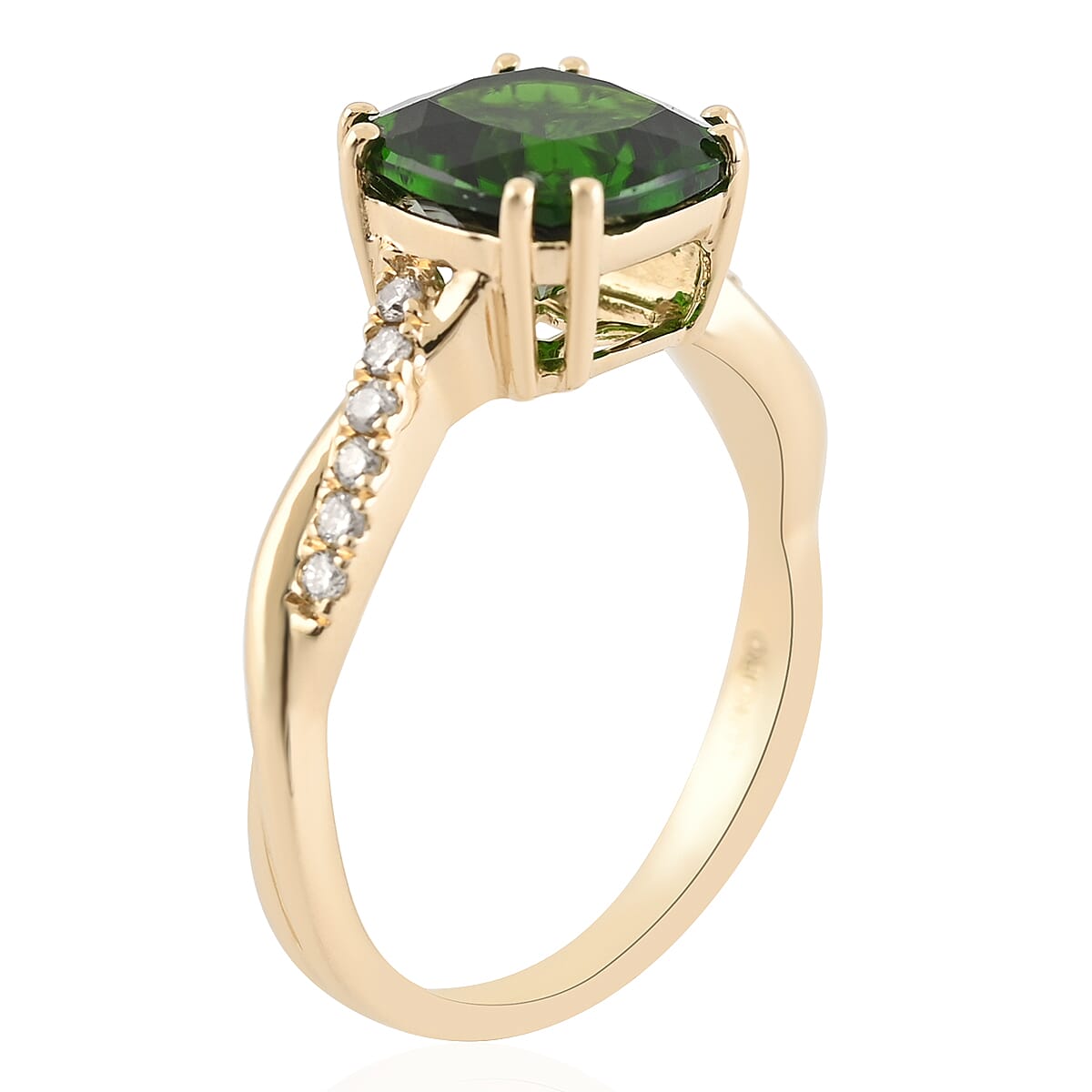 LUXORO 10K Yellow Gold AAA Chrome Diopside and G-H I2 Diamond Solitaire Ring (Size 9.0) 2.40 ctw image number 3