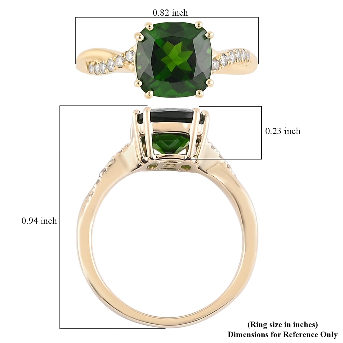 LUXORO 10K Yellow Gold AAA Chrome Diopside and G-H I2 Diamond Solitaire Ring (Size 9.0) 2.40 ctw image number 5