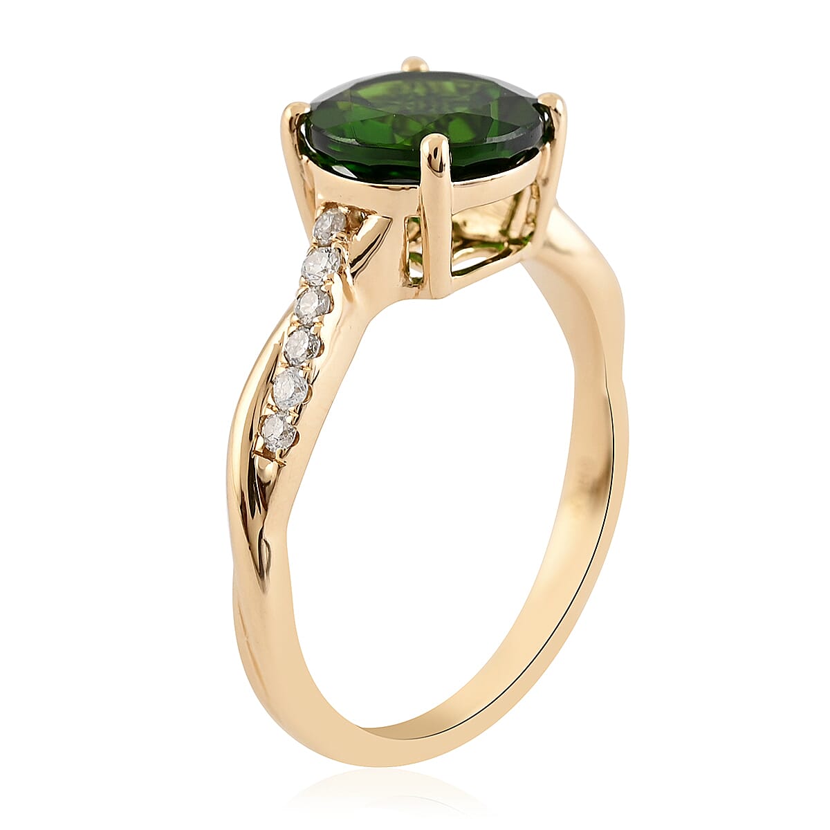 Luxoro 10K Yellow Gold AAA Natural Chrome Diopside and G-H I2 Diamond Infinity Shank Ring (Size 7.0) 2.40 ctw image number 3