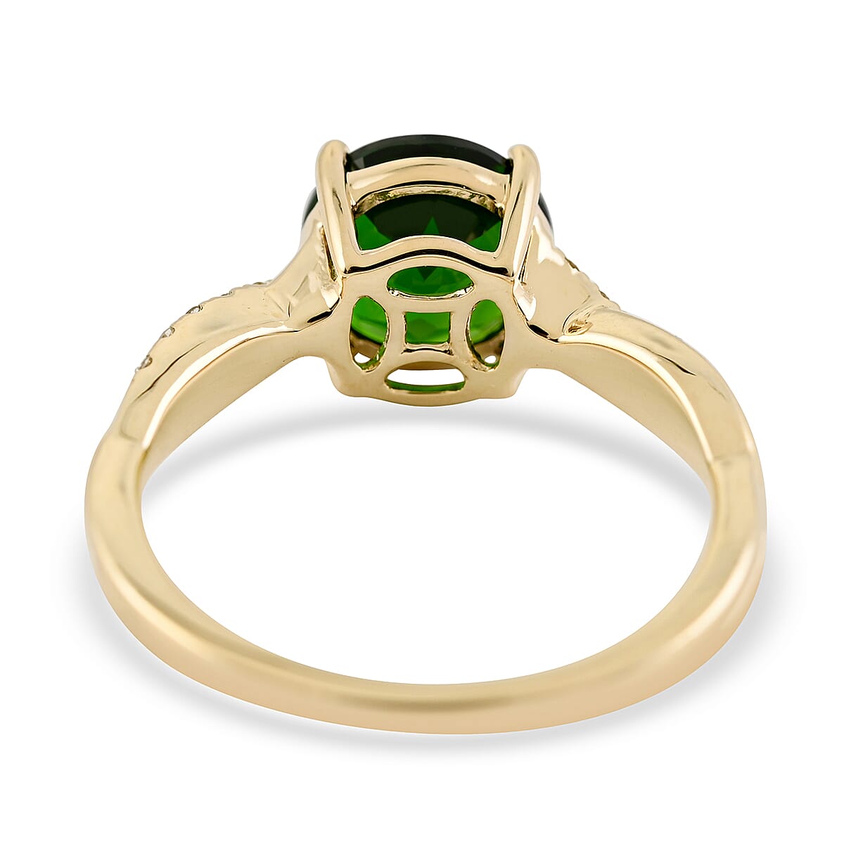 Luxoro 10K Yellow Gold AAA Natural Chrome Diopside and G-H I2 Diamond Infinity Shank Ring (Size 7.0) 2.40 ctw image number 4
