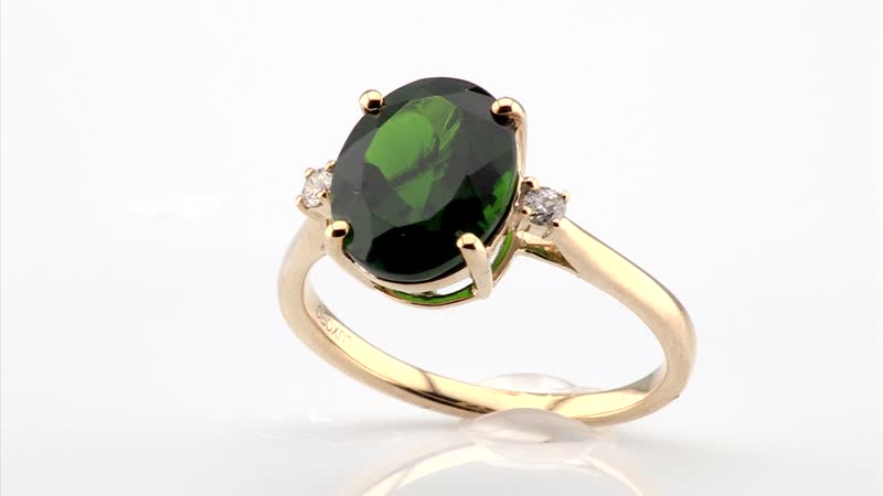 LUXORO 10K Yellow Gold AAA Natural Russian Diopside and Diamond Solitaire Ring 2.10 Grams 3.70 ctw