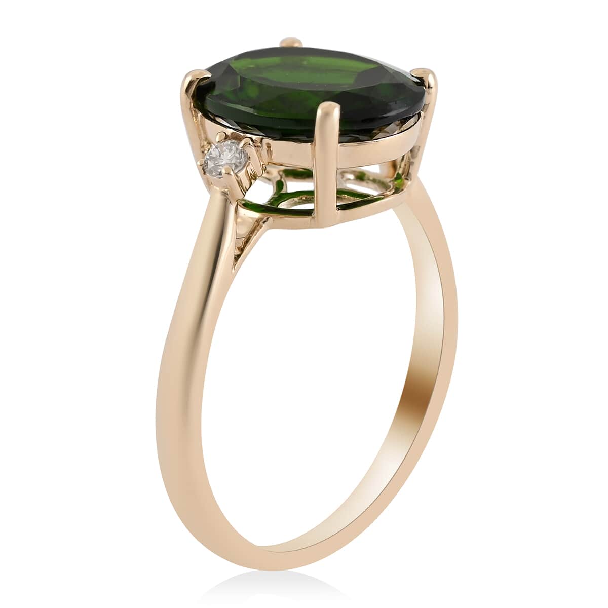 Luxoro 10K Yellow Gold AAA Chrome Diopside and Diamond Solitaire Ring (Size 7.0) 3.70 ctw image number 3