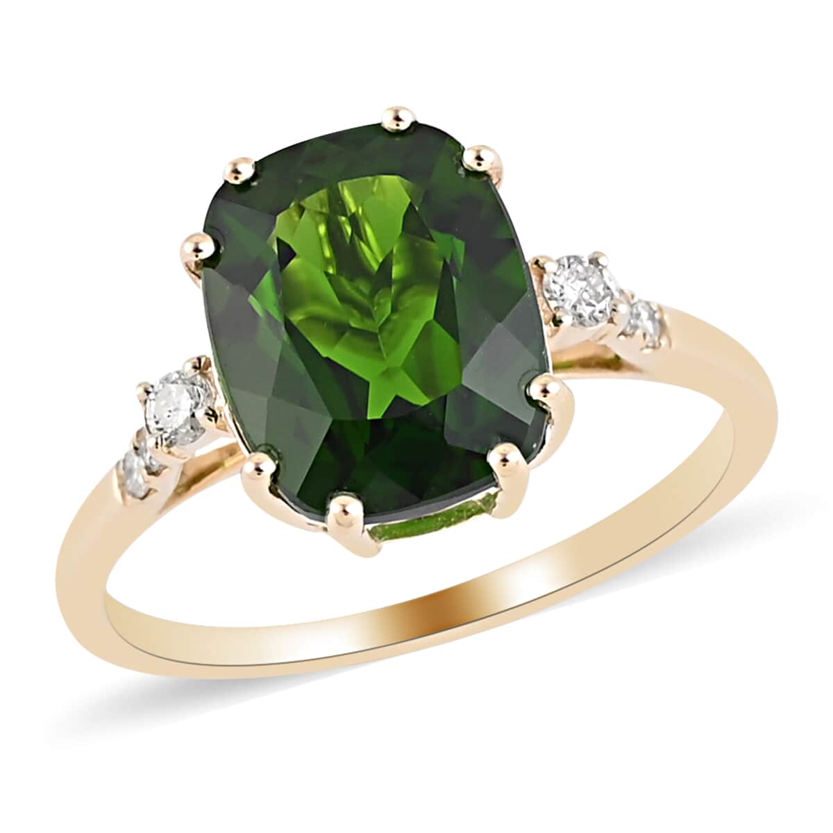 LUXORO 10K Yellow Gold AAA Natural Chrome Diopside and G-H I2 Diamond Solitaire Ring (Size 6.0) 3.00 ctw image number 0