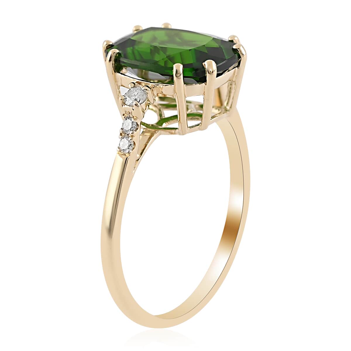 LUXORO 10K Yellow Gold AAA Natural Chrome Diopside and G-H I2 Diamond Solitaire Ring (Size 6.0) 3.00 ctw image number 3
