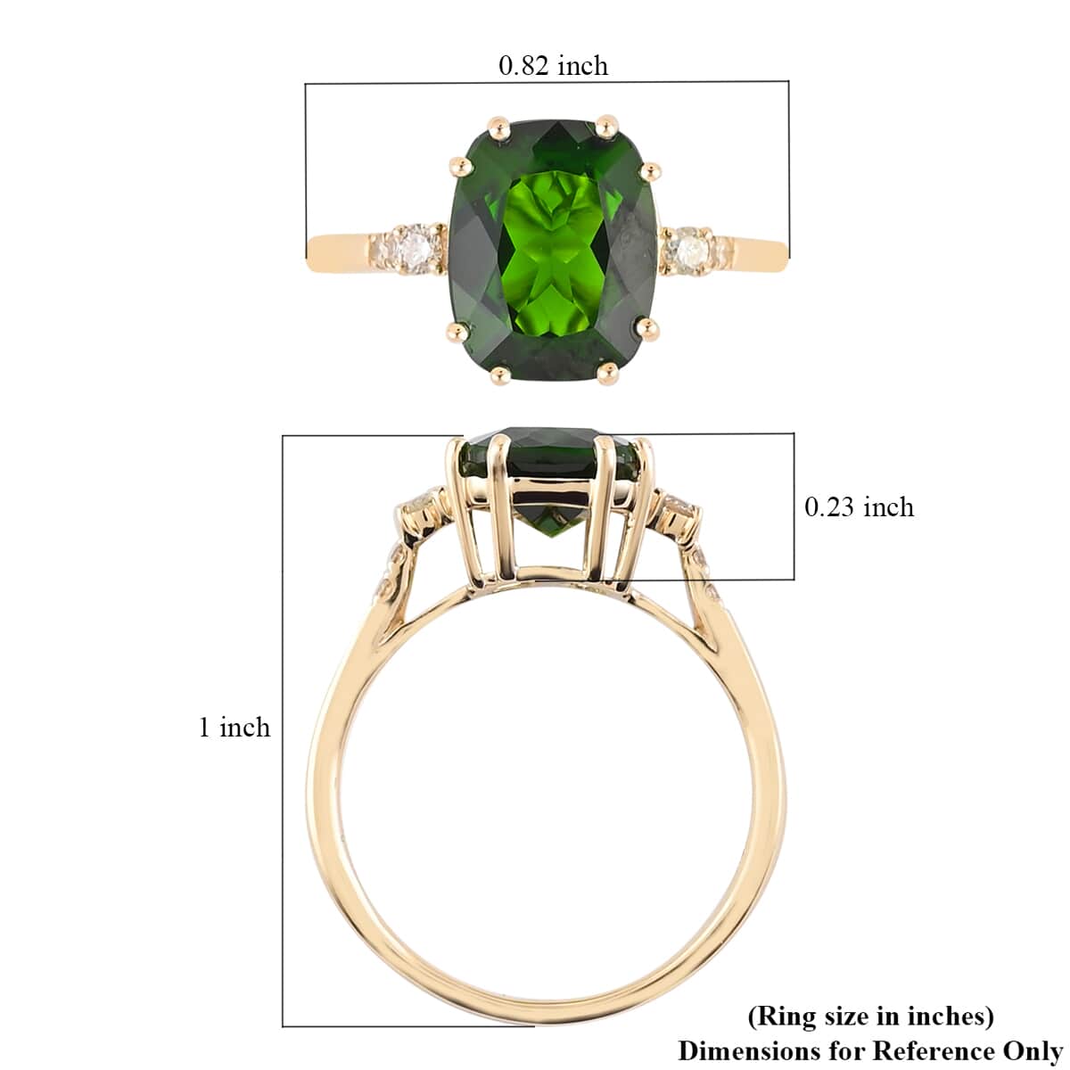 LUXORO 10K Yellow Gold AAA Natural Chrome Diopside and G-H I2 Diamond Solitaire Ring (Size 6.0) 3.00 ctw image number 5