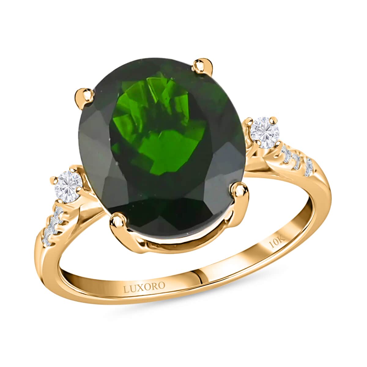 LUXORO 10K Yellow Gold AAA Natural Russian Diopside, Diamond (G-H, I2) (0.15 cts) Solitaire Ring (1.90 g) 4.80 ctw image number 0