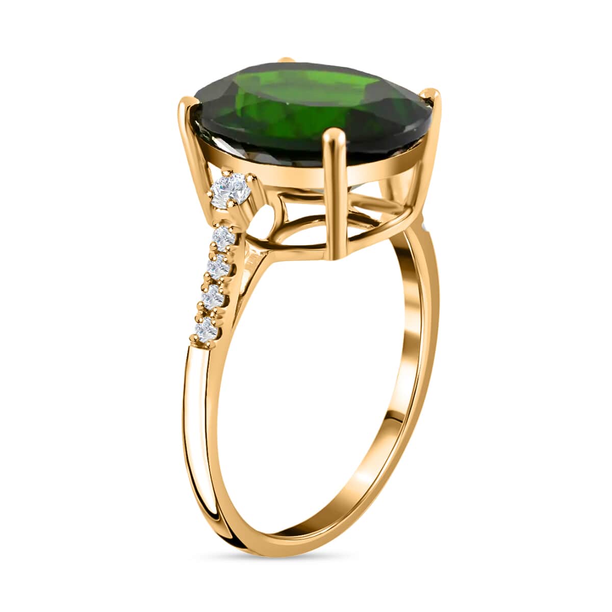 LUXORO 10K Yellow Gold AAA Natural Russian Diopside, Diamond (G-H, I2) (0.15 cts) Solitaire Ring (1.90 g) 4.80 ctw image number 3