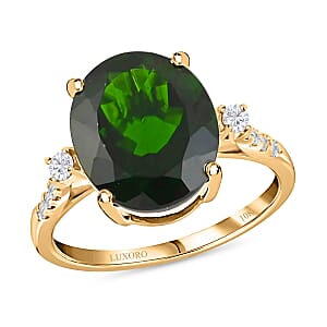 Luxoro 10K Yellow Gold AAA Natural Chrome Diopside and G-H I2 Diamond Solitaire Ring (Size 7.0) 4.80 ctw