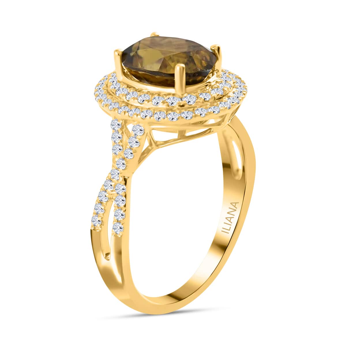 ILIANA 18K Yellow Gold AAA Sava Sphene and Diamond G-H SI Double Halo Ring 3.90 Grams 2.90 ctw image number 3