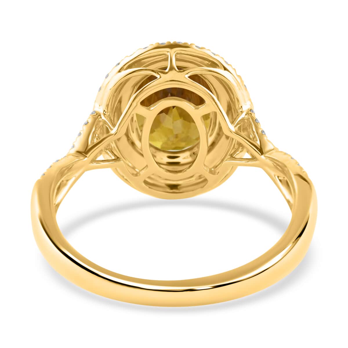 ILIANA 18K Yellow Gold AAA Sava Sphene and Diamond G-H SI Double Halo Ring 3.90 Grams 2.90 ctw image number 4