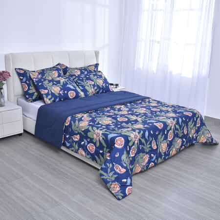 Homesmart Blue Digital Floral Printed Polyester 5pcs Comforter Set - Queen image number 0