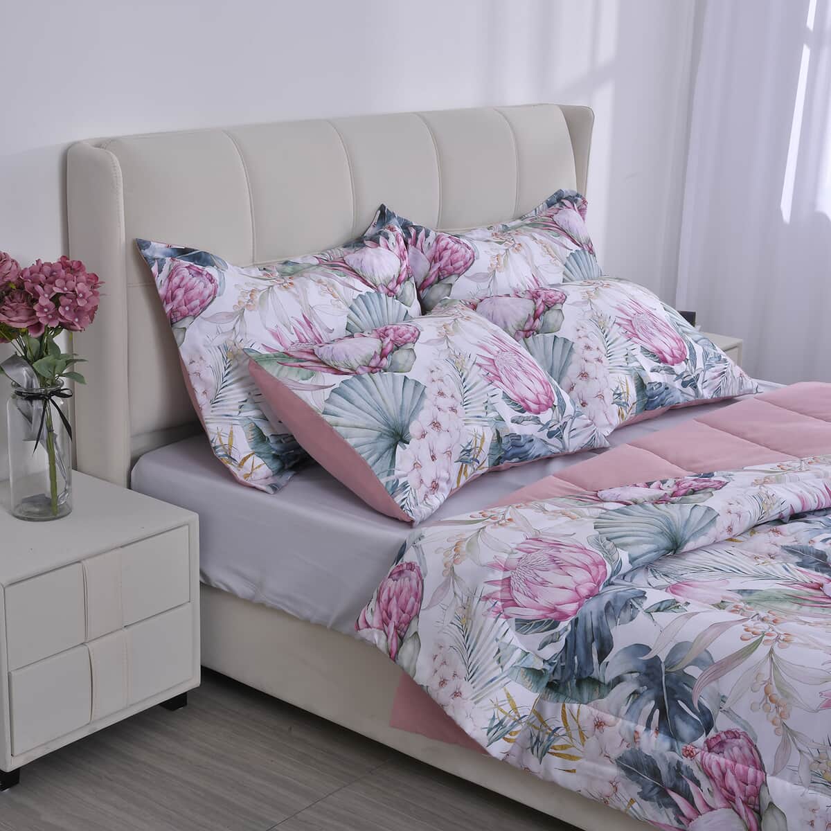 Homesmart Pink Digital Floral Printed Polyester 5pcs Comforter Set - King image number 2