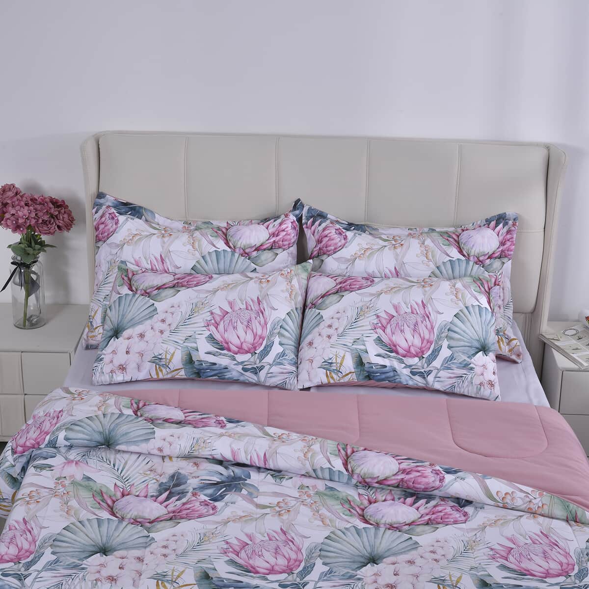 Homesmart Pink Digital Floral Printed Polyester 5pcs Comforter Set - King image number 3