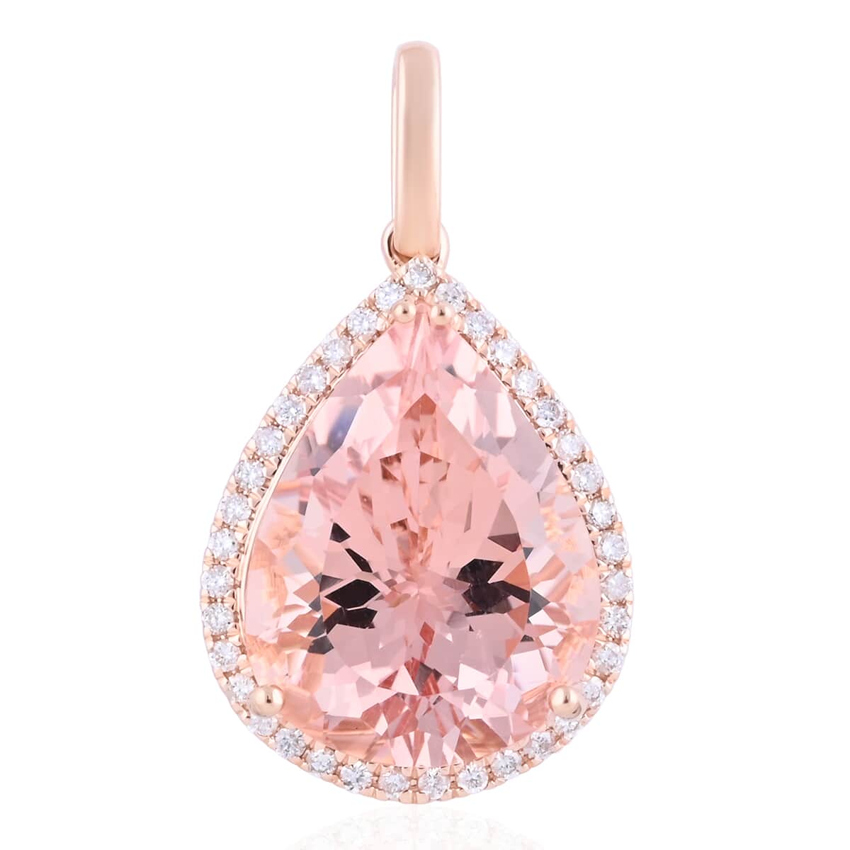 ILIANA 18K Rose Gold AAA Certified and Appraised Marropino Morganite and G-H SI Diamond Pendant 3.50 Grams 12.00 ctw image number 0