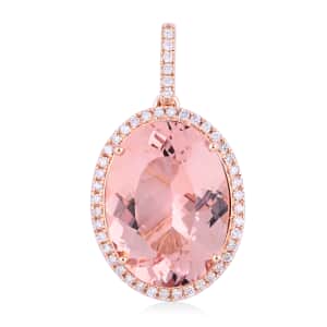 Certified Iliana 18K Rose Gold AAA Marropino Morganite and G-H SI Diamond Solitaire Pendant 17.00 ctw