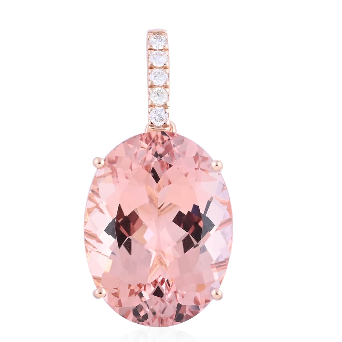 Certified and Appraised Iliana 18K Rose Gold AAA Marropino Morganite and G-H SI Diamond Pendant 18.60 ctw image number 0