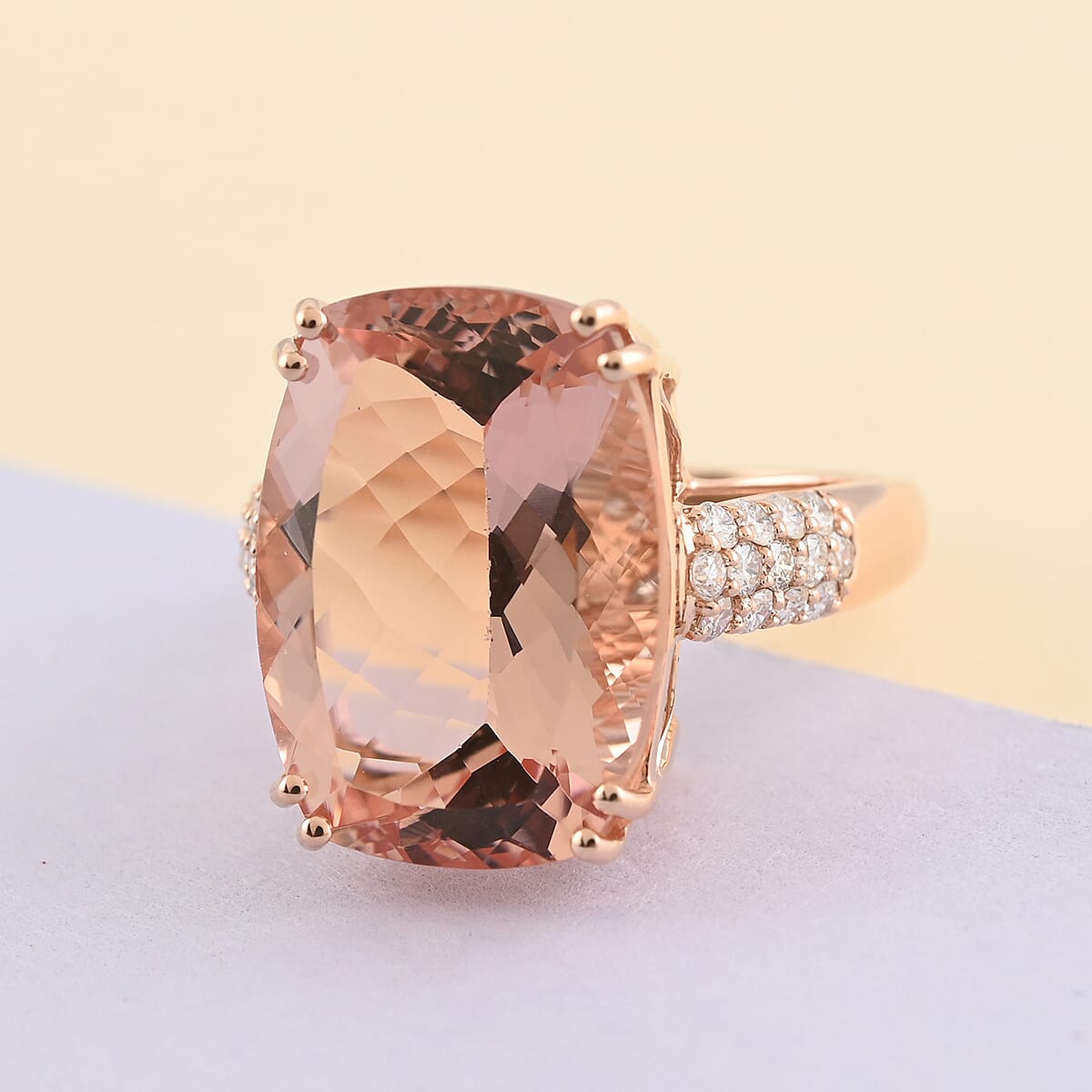 ILIANA 18K Rose Gold AAA Marropino Morganite and Diamond G-H SI Ring 6 Grams 13.30 ctw image number 1