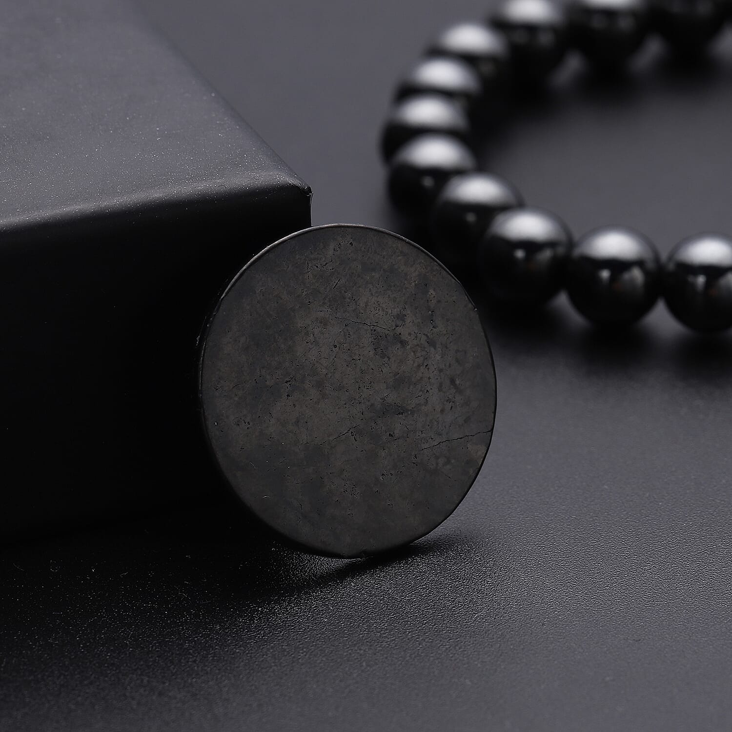 Shungite (Rnd 25 mm) Phone Sticker and Hematite Beaded Stretch Bracelet 171.00 ctw