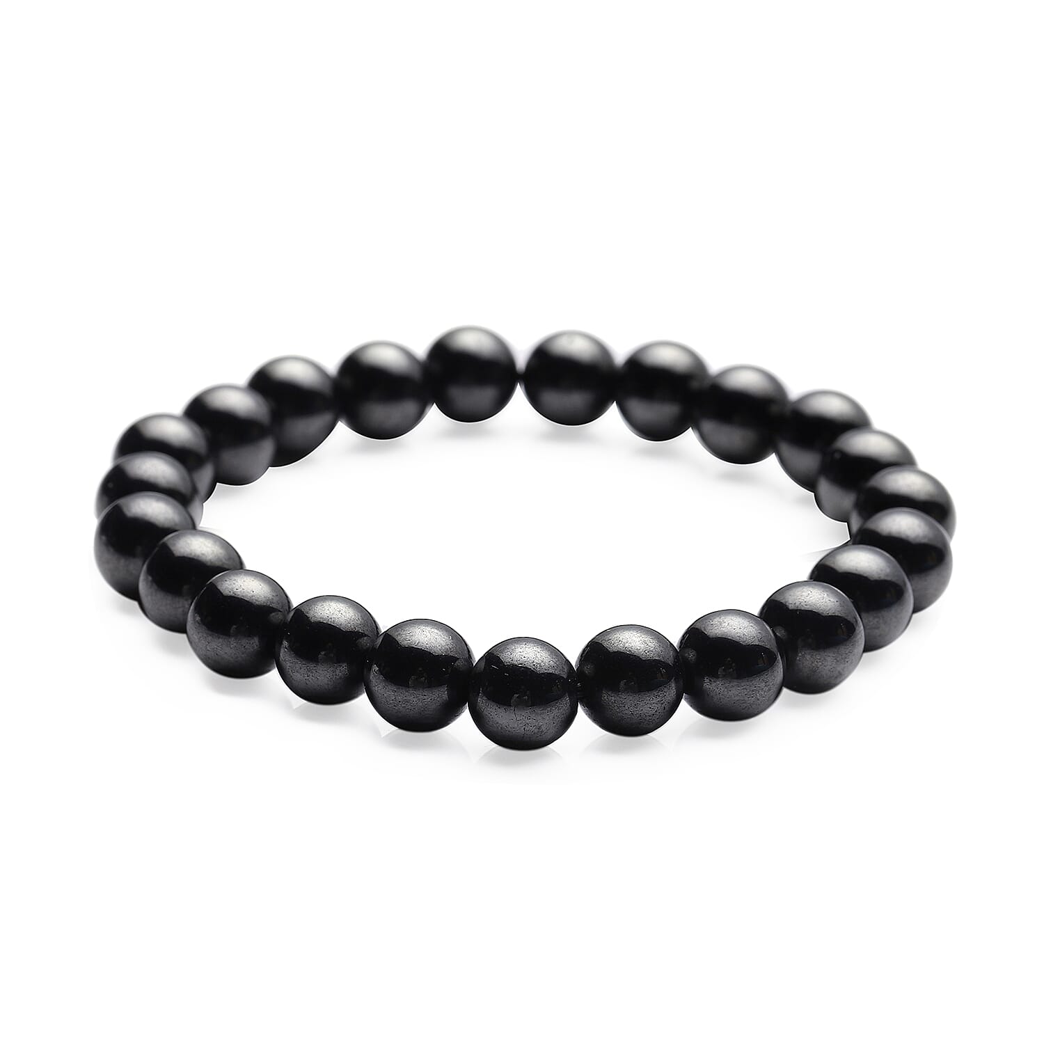 Shungite (Rnd 25 mm) Phone Sticker and Hematite Beaded Stretch Bracelet 171.00 ctw