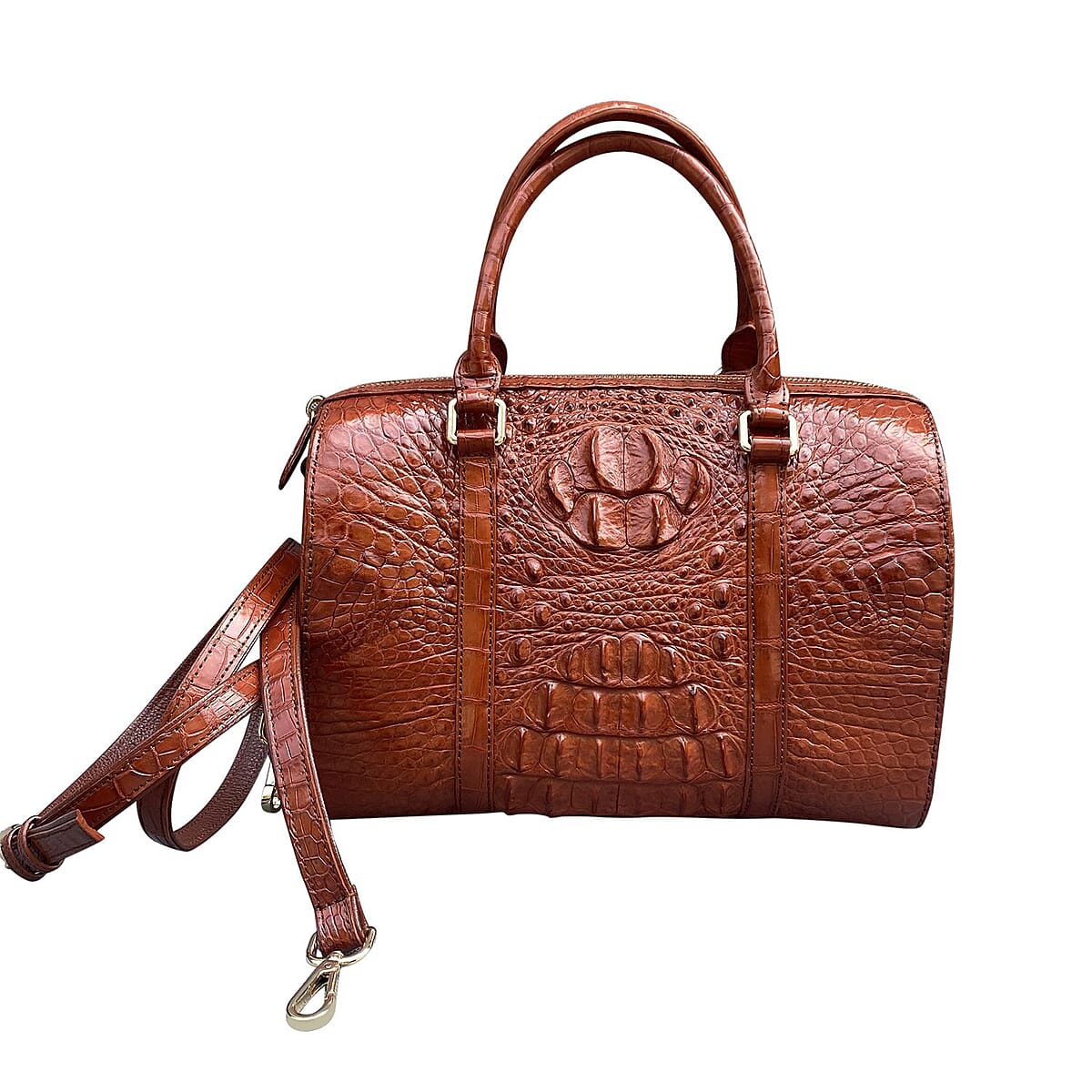 Grand Pelle Genuine Crocodile Leather Brown Trapezoid-shaped Tote Bag with Detachable Shoulder Strap image number 1