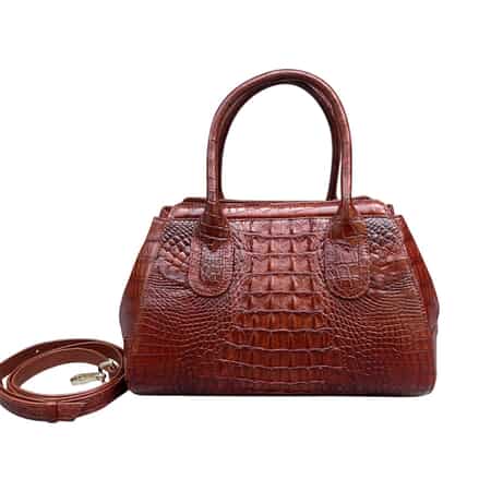 Grand Pelle Genuine Crocodile Leather Wine Tote Bag for Women with Detachable Shoulder Strap , Women's Designer Tote Bags , Leather Handbags , Leather