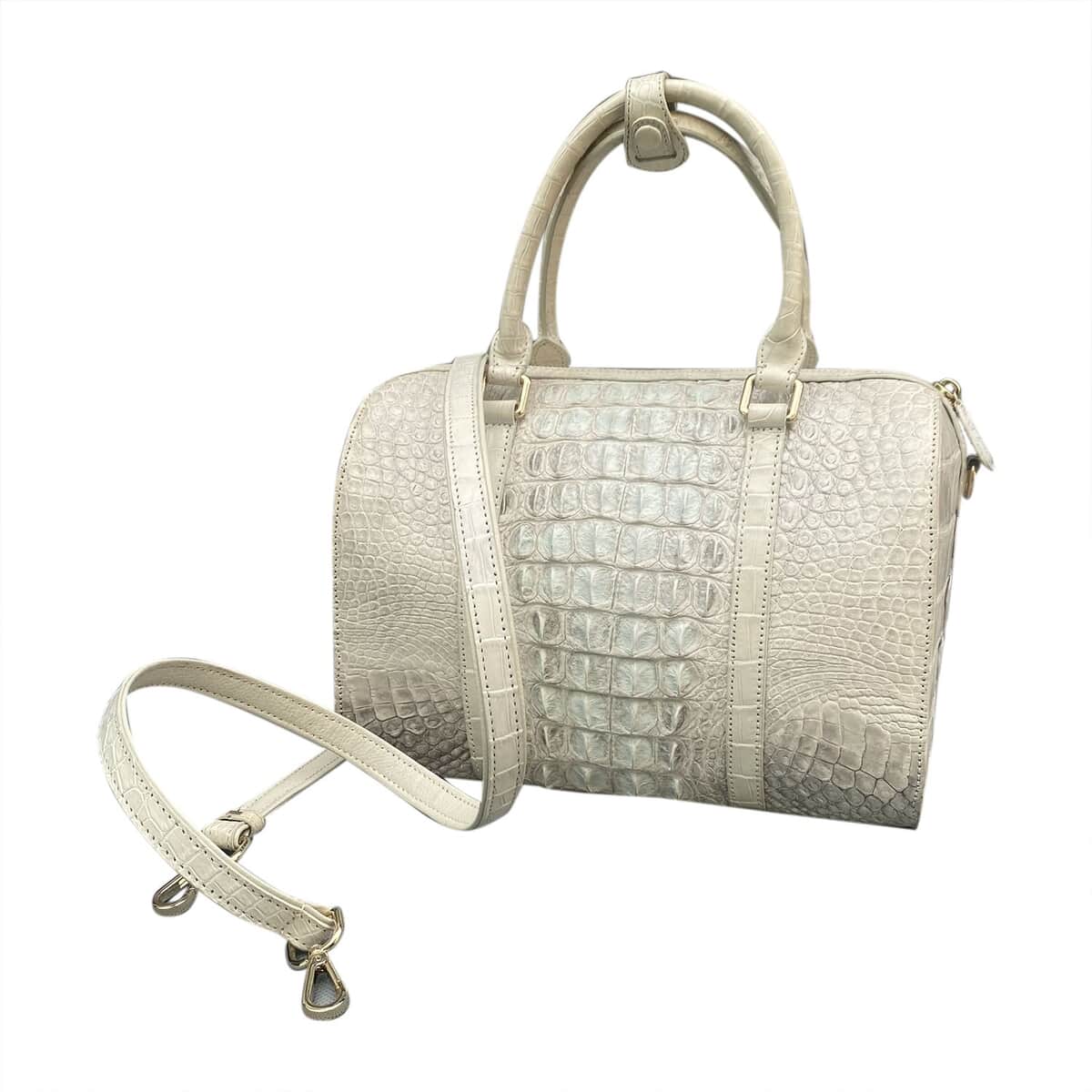 Grand Pelle Genuine Crocodile Leather Natural White Tote Bag (11.81"x5.9"x7.87") with Detachable Shoulder Strap image number 1