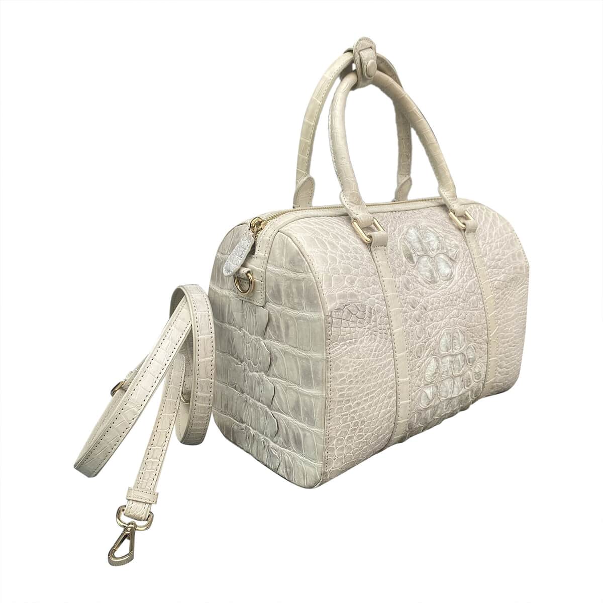 Grand Pelle Genuine Crocodile Leather Natural White Tote Bag (11.81"x5.9"x7.87") with Detachable Shoulder Strap image number 3