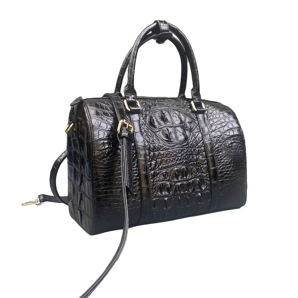 Grand Pelle Genuine Crocodile Leather Black Tote Bag for Women with Detachable Shoulder Strap | Women's Designer Tote Bags | Leather Handbags | Leather Purse image number 2