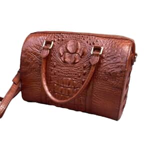 Grand Pelle Genuine Crocodile Leather Brown Tote Bag with Detachable Shoulder Strap