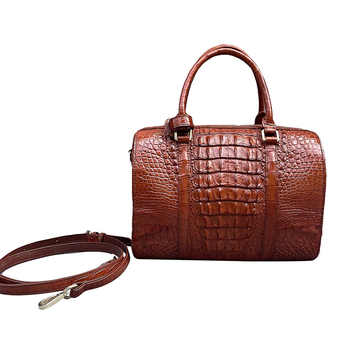 Grand Pelle Genuine Crocodile Leather Brown Tote Bag for Women with Detachable Shoulder Strap | Women's Designer Tote Bags | Leather Handbags | Leather Purse image number 3