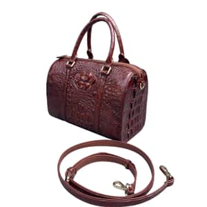 Grand Pelle Genuine Crocodile Leather Wine Tote Bag for Women with Detachable Shoulder Strap , Women's Designer Tote Bags , Leather Handbags , Leather Purse