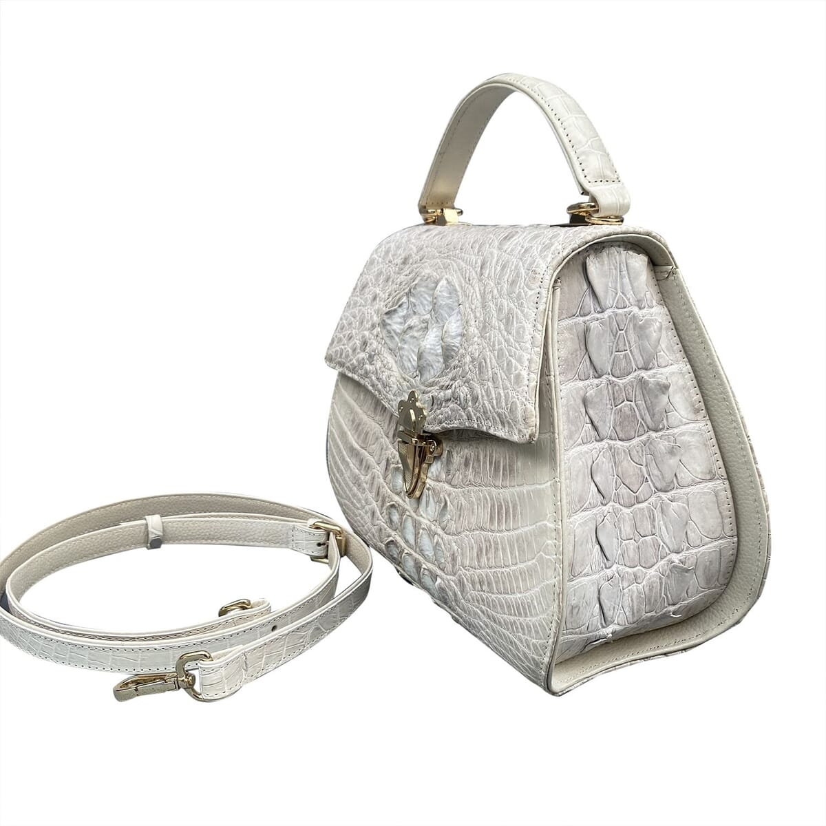 Grand Pelle Genuine Crocodile Leather Natural White Tote Bag with Detachable Shoulder Strap image number 0