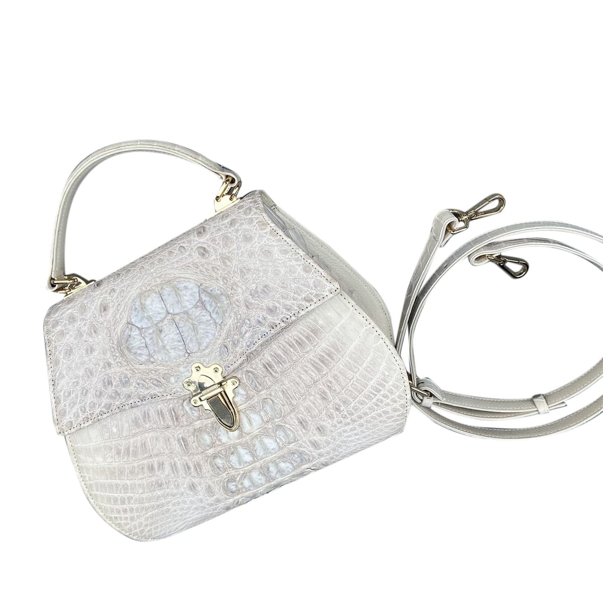 Grand Pelle Genuine Crocodile Leather Natural White Tote Bag with Detachable Shoulder Strap image number 1