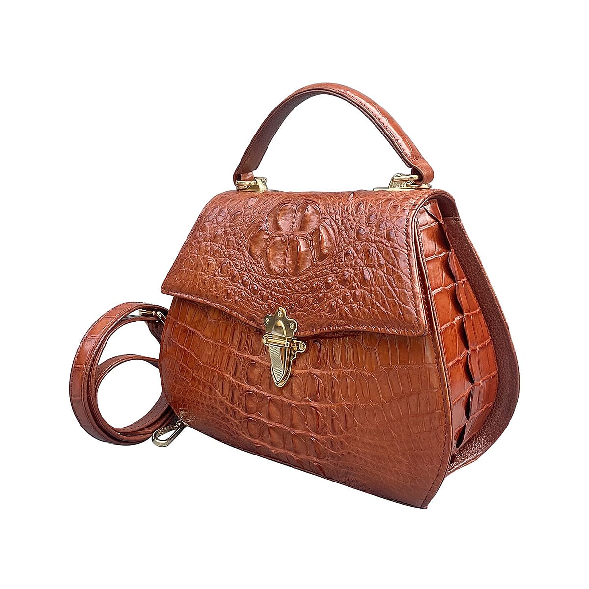 Grand Pelle Genuine Crocodile Leather Brown Tote Bag with Detachable Shoulder Strap image number 1