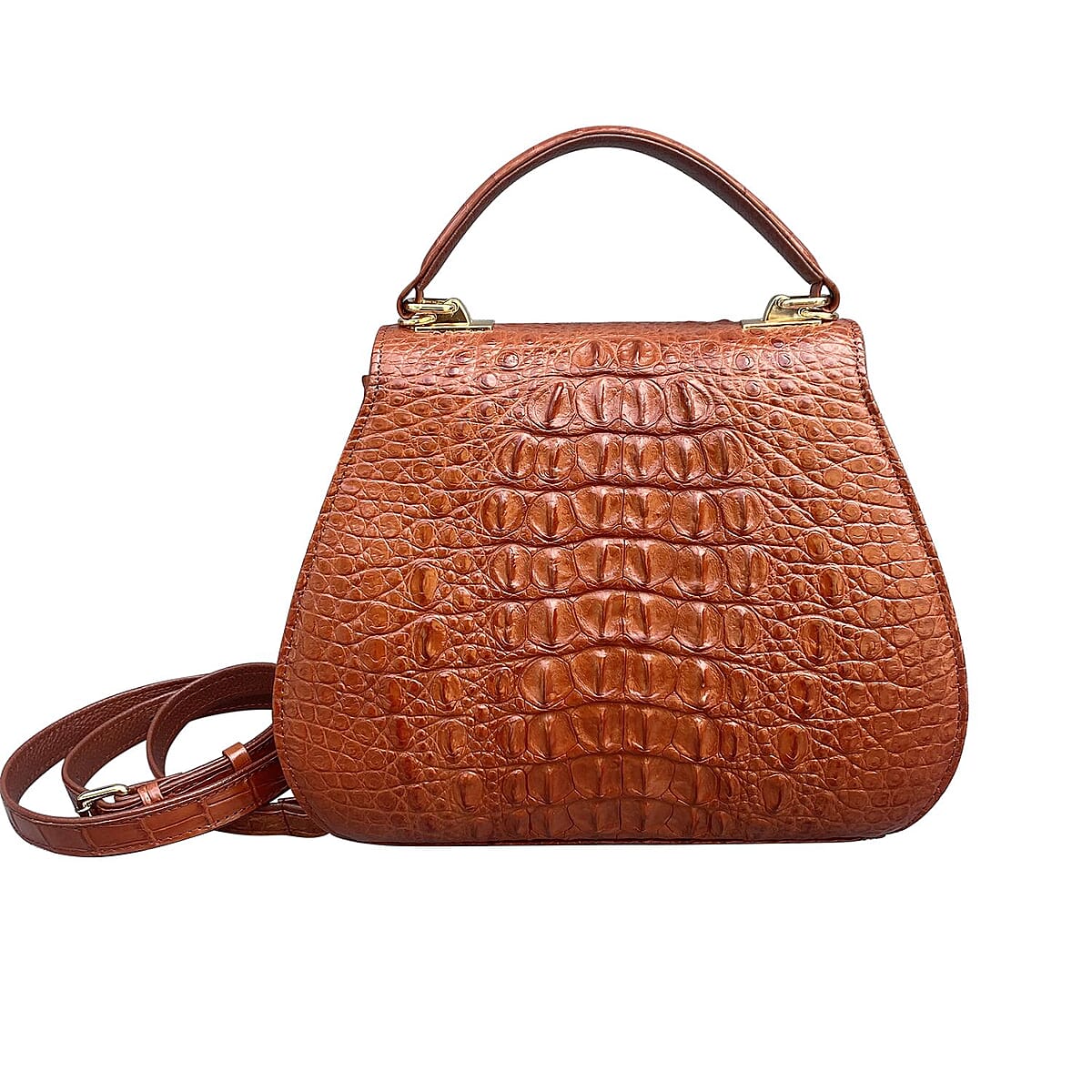 Grand Pelle Genuine Crocodile Leather Brown Tote Bag with Detachable Shoulder Strap image number 2