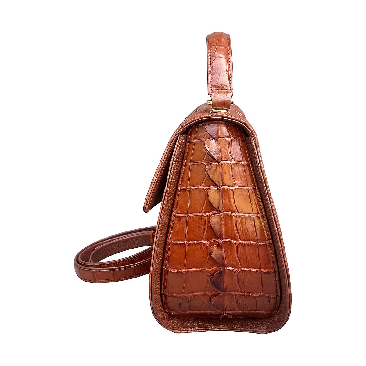 Grand Pelle Genuine Crocodile Leather Brown Tote Bag with Detachable Shoulder Strap image number 3