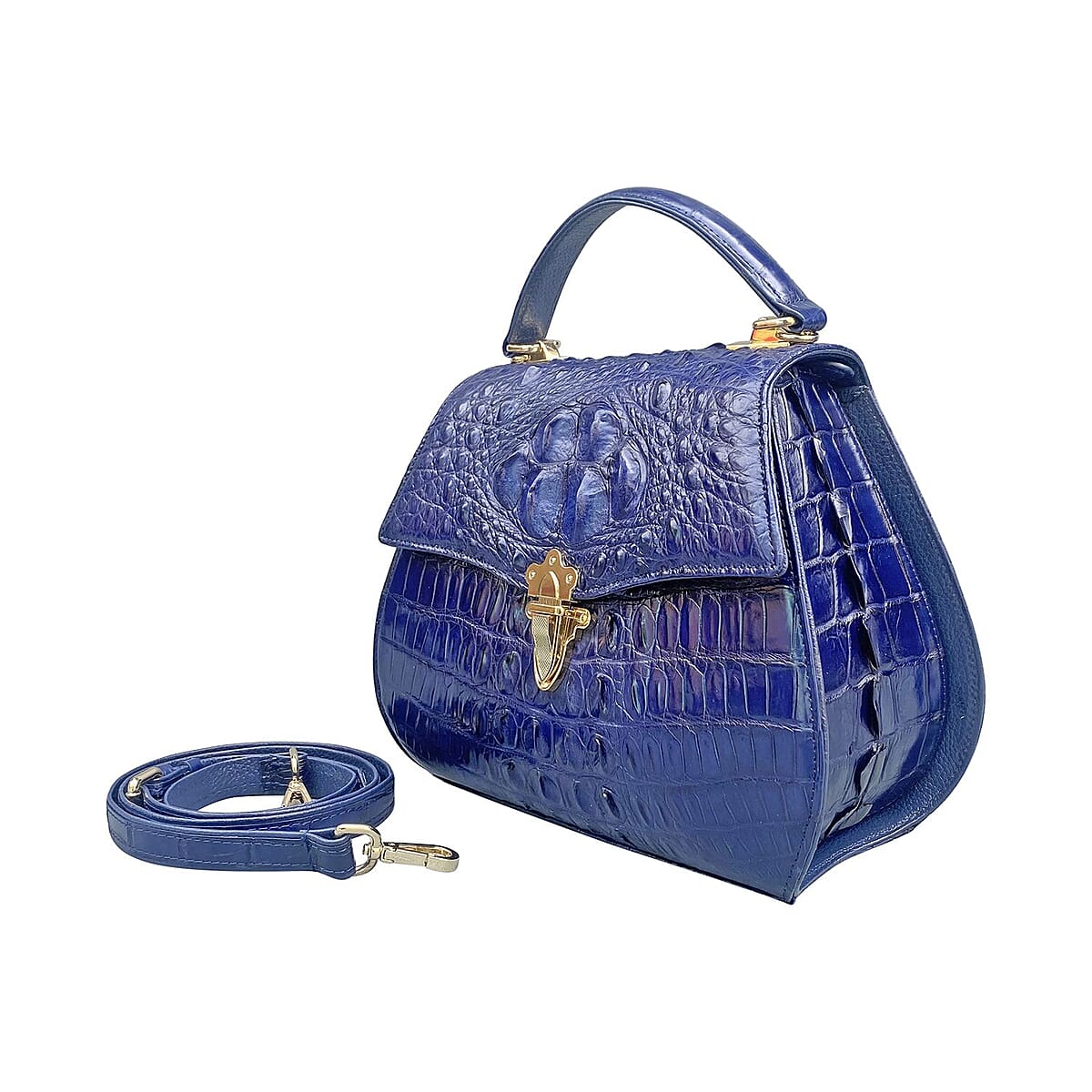 Grand Pelle Genuine Crocodile Leather Navy Tote Bag with Detachable Shoulder Strap image number 1