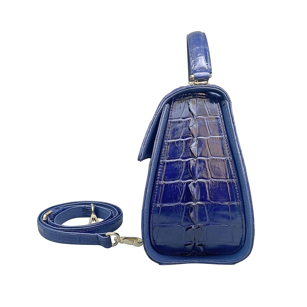 Grand Pelle Genuine Crocodile Leather Navy Tote Bag with Detachable Shoulder Strap image number 2